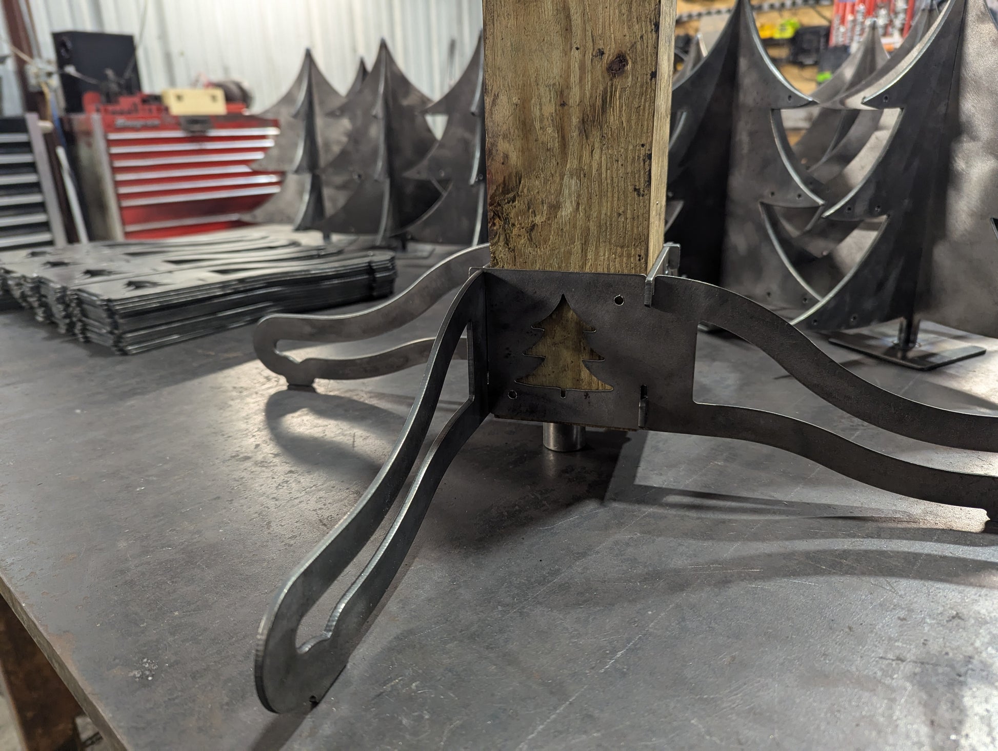 Christmas Stocking Stand with 4x4 Post Shown Inserted in the Base Brackets.
