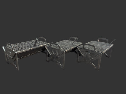 Flat pack grill with different logos.